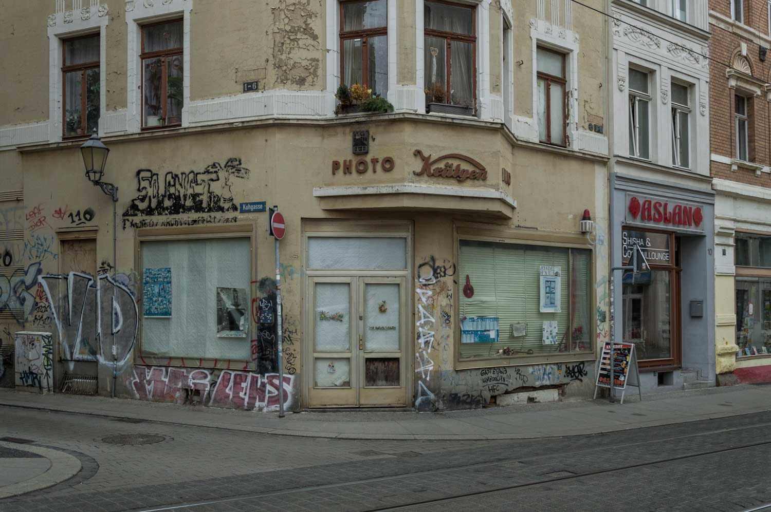 Geschlossenes Fotogeschäft in Fußgängerzone Fotogeschäft