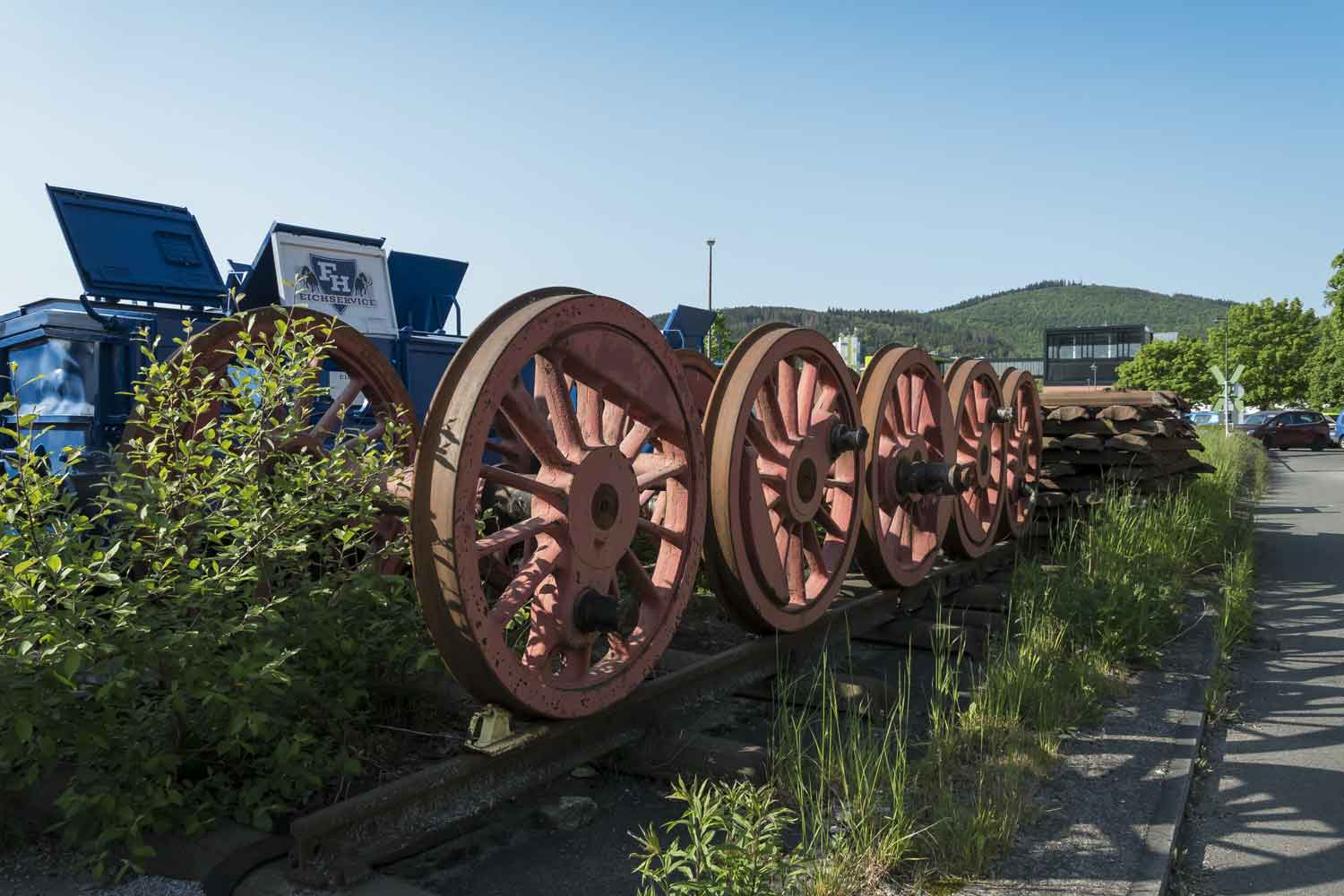 Radsätze der Lok 94 1184 im Jahr 2023 in Ilmenau Radsatzgruppe einer Dampflok