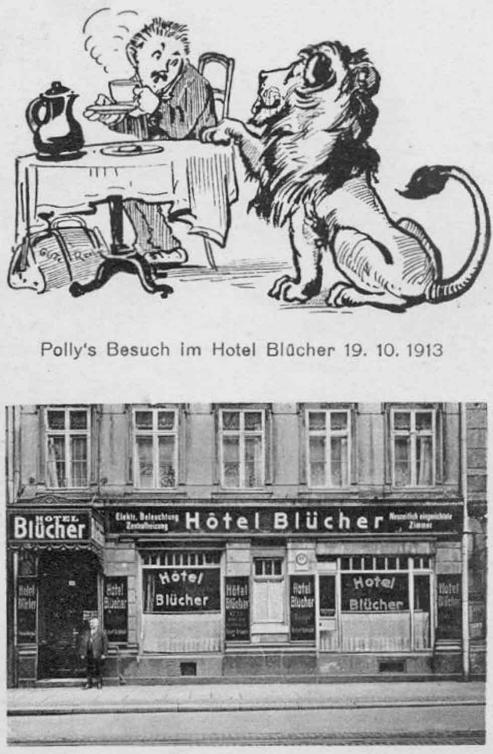 Zeitgenössische Werbe-Postkarte des Hotels Blücher Hotelwerbung auf Postkarte