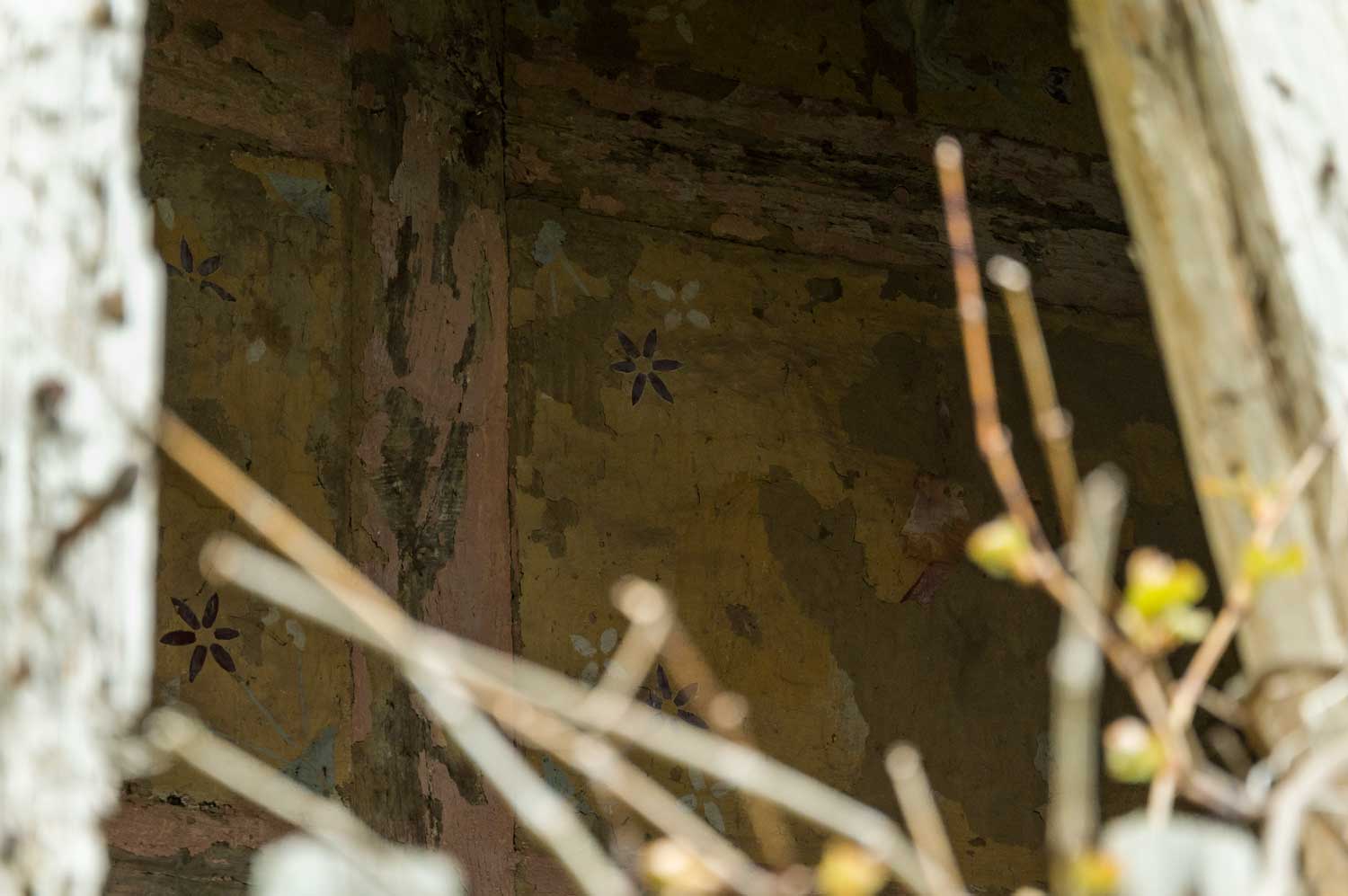 Ein Loch in der Fassade gibt Blicke ins Innere frei Muster im Hausinneren
